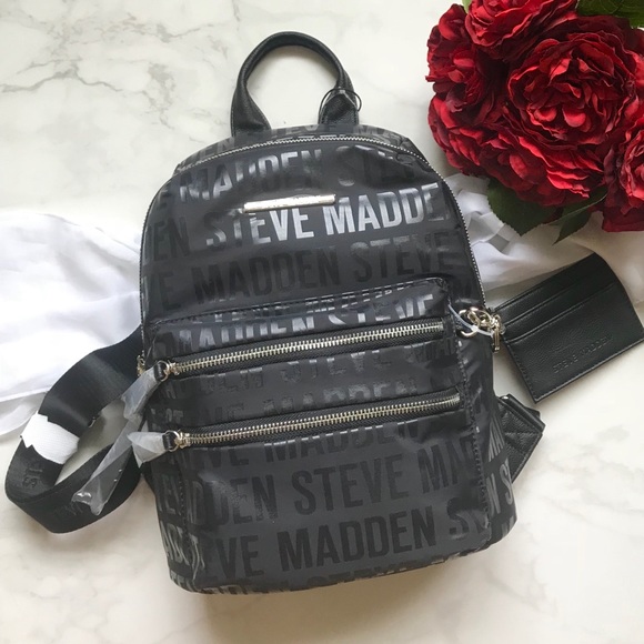 Steve Madden Black Backpack Logo Bag - Picture 2 of 8